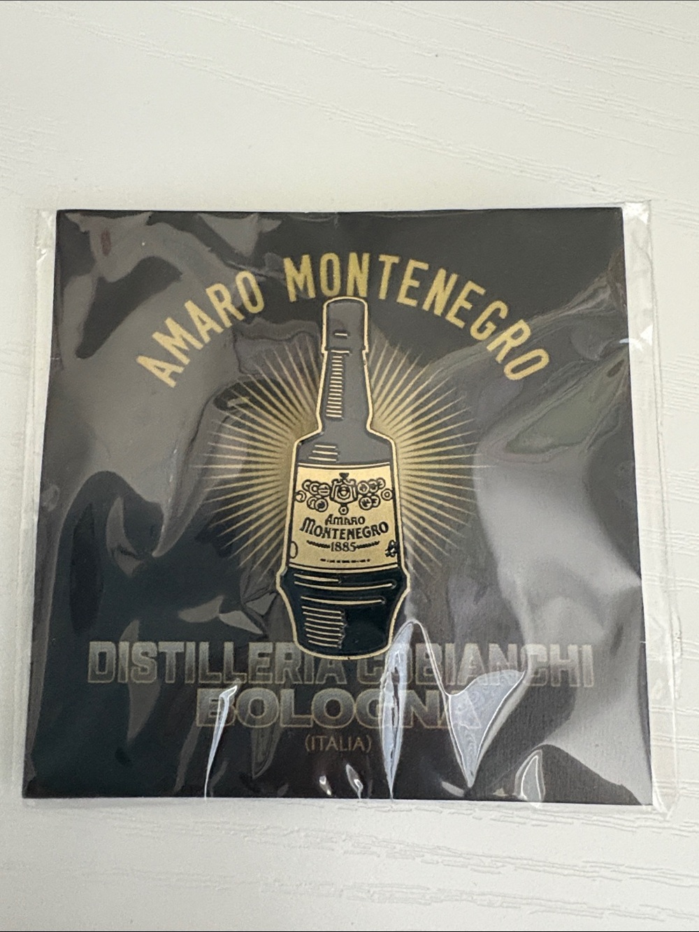 Amaro Montenegro Enamel Pin - Black & Gold Bottle Design